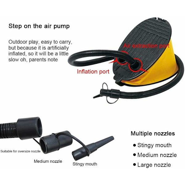 Fotluftpumpe, bærbar oppblåsbar flytende radpumpe, for camping, svømmebasseng, oppblåsbar bøye, oppblåsbar madrass