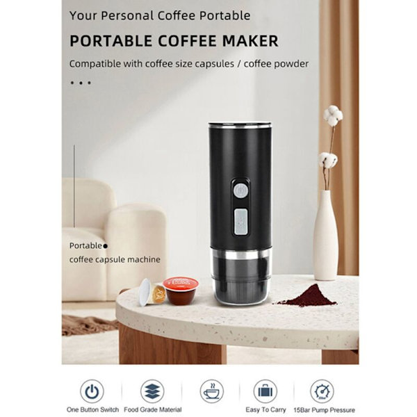 Bärbar Kaffemaskin för Bil och Hem Kaffebryggare Elektrisk Kaffebryggare Dubbelanvändning Kapsel Kaffe Pulver