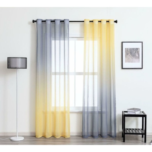 Gennemsigtige gardiner med øjer til ophængning, Voile til stue soveværelse Moderne minimalistisk to-tonet gradient gasbind gardin Gasbind gardin er N