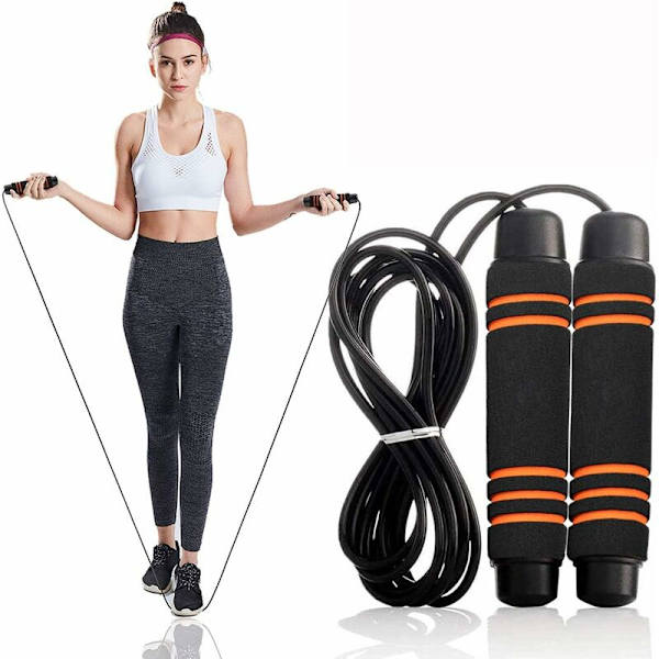Hopprep för fitness, hopprep för träning, trasselfritt justerbart rep, handtag i minnesskum, snabba kullager, fitness-träning, bränner W