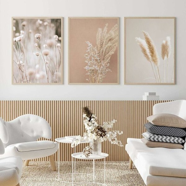 Tavla Canvas Prints Pampas Gräs Växter Natur Landskap Torkat Gräs Modern Boho Botanisk Affisch Galleribilder 20x30cm(8x12in) x3 Oinramad