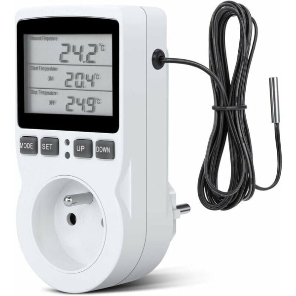 Termostatkontakt, digital timerkontakt, digital programmerbar kontakt med probe, programmerbar digital timer, varme termostatkontakt til drivhus