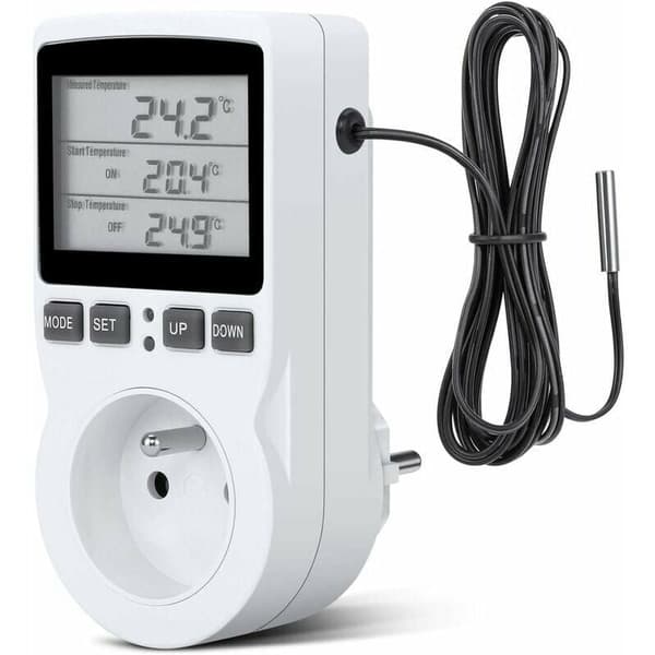 Termostatuttag, digital timeruttag, digital programmerbar uttag med sond, programmerbar digital timer, värme termostatuttag för växthus