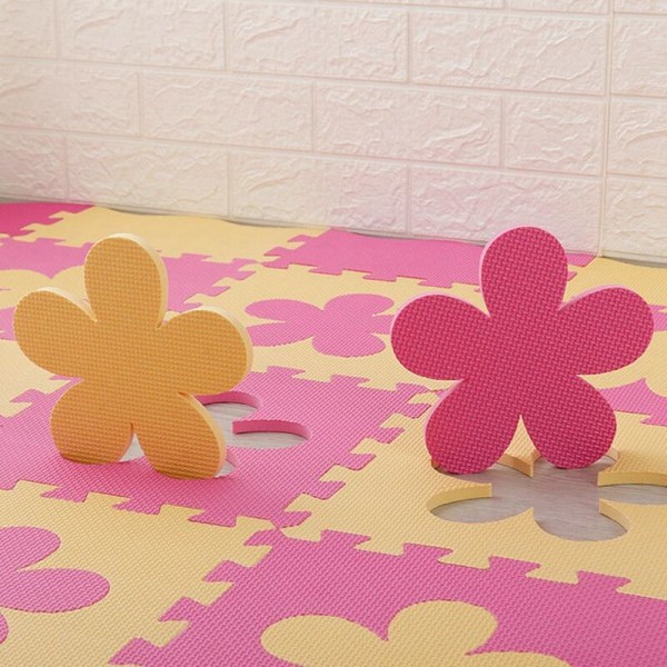 9 stk. Baby Play Puzzle Matte Blomsterform EVA Skum Pad Inter Interlocking Matte Barn Lekematte Krypende Matte Aktivitetsgulvmatte