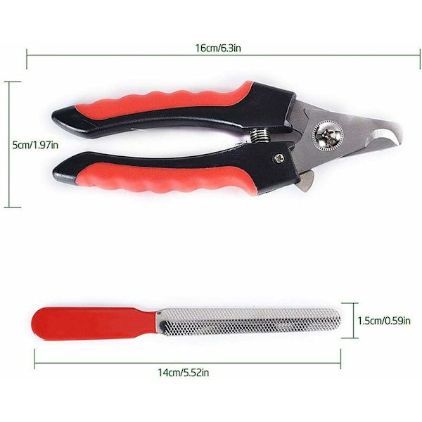 Negleklipper for hunder og katter - Klippetang med neglefil - for neglestell for små, mellomstore hunder, katter, kaniner, marsvin (rød)