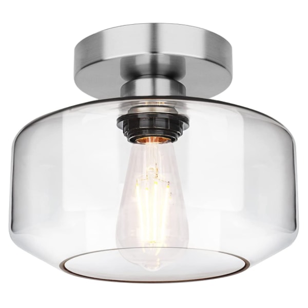Taklyspanel Halv-innfelt taklampe i glass med sølv Edison LED-pære
