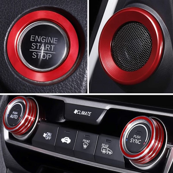 Trim Center Cap Wheel för 2016-2021 Dörr AC Knapp Omslag Ljud Högtalare och Motor Start Switch Ring Röd