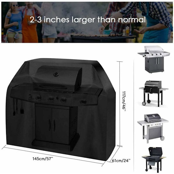 Tjockt Grillöverdrag i 210D Oxfordtyg för Utomhusgrillar, Vattentätt, Vindtätt, Rivsäkert och UV-beständigt (145 x 61 x 117 cm)