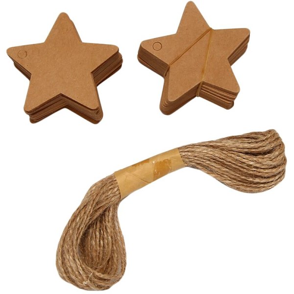 Små firkantede kraftpapir-tags DIY-kort stjernetag 100 stk. - Brun