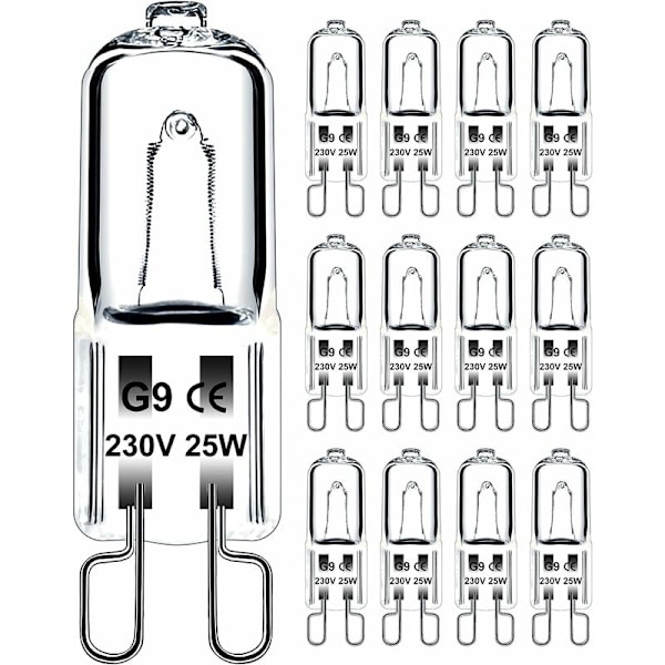 G9 Lyspære 25W 230V Dimbar Varmt Hvit, G9 Halogen Lyspære 300°C Toleranse, G9 Ovn Lyspære for Mikrobølgeovn Komfyr Taklamper, Pakke med 12