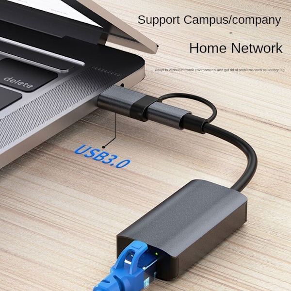 USB 3.0 Gigabit Ethernet -sovitin USB C RJ45 Verkkokortti Verkon jatkojohto Jakaja