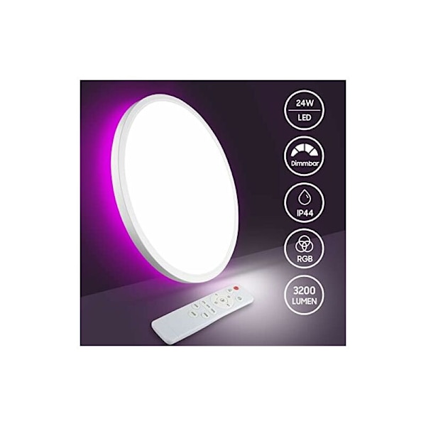 Himmennettävä LED-kattovalaisin 24W, 3200lm IP44 Valonheitin RGB-taustavalaistus Lamppu kaukosäätimellä 3000-6500K, Moderni pyöreä LED-kattovalaisin