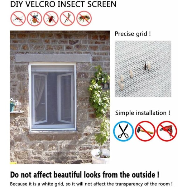 4 stk. Myggenet med 4 ruller selvklæbende vinduestape 1,3 x 1,5 m hvid