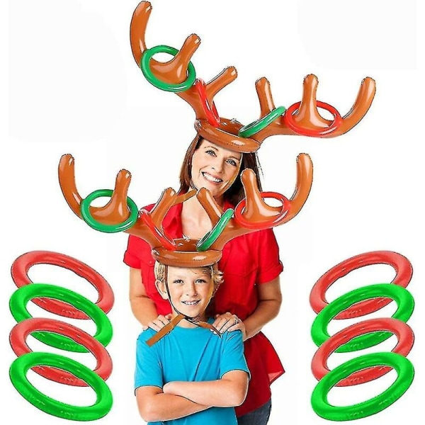Uppblåsbara horn, 2 set uppblåsbara ringhorn för renhorn Kastspel för barn 2 horn och 8 horn ring för jul, Halloween, födelsedagsfester