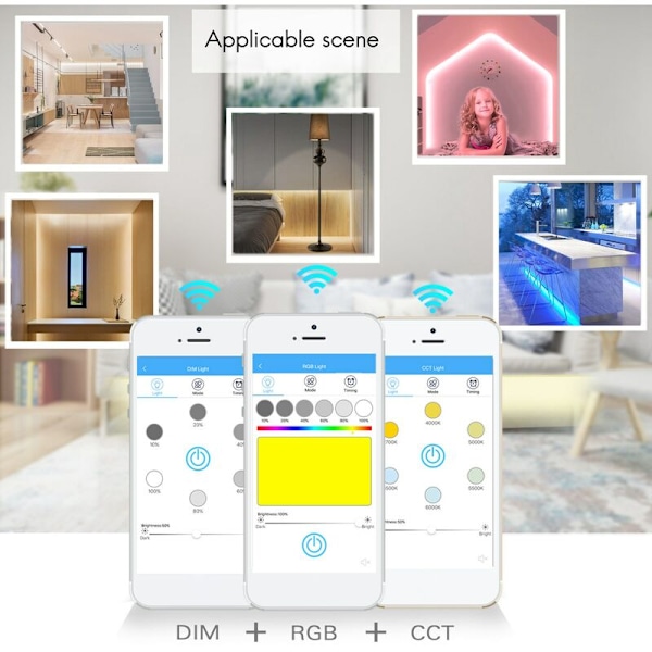 Smart WiFi LED-controller RGB//DIM Tre-i-én FCC Høj Monokromatisk Farvetemperatur LED-controller