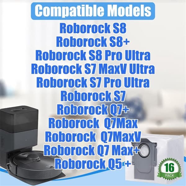 16-pack Engångsdammmoppdukar för Q5 Q5+ + Max Max+ S7 MaxV Ultra S8+ S8 Pro Robotdammsugare