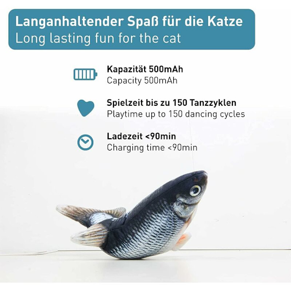 Interaktivt elektronisk fiskelegetøj til katte - blødt elektrisk legetøj, genopladelig katteurtpose - vaskbart plys, 3 hastigheder, USB-kabel - stimulerende jagtga