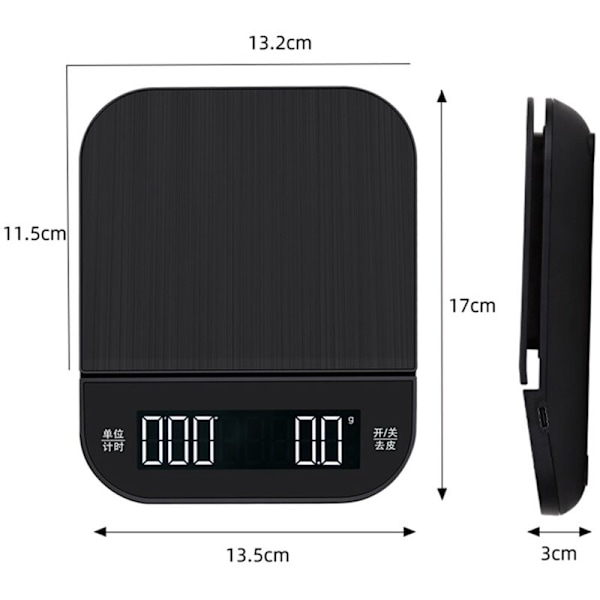 Svart Kaffeskala, Smart Digital, Håndbrygget Kaffe, Elektronisk Drypp med Timer 2Kg