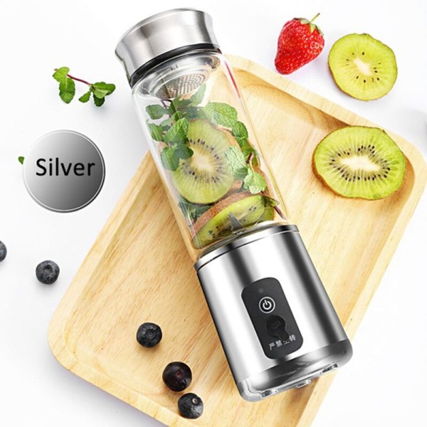380 ml bärbar juicepress, multifunktionskoppmixer, USB-laddning, 6 blad, mixer, juicekopp, fruktextraktorer, juicetillverkare, silver