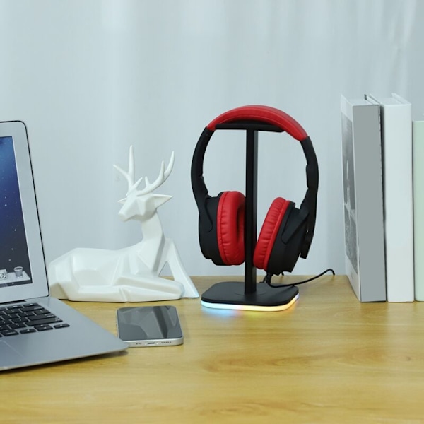 RGB-kuulokemikrofoni-teline Työpöydän Näyttöpidike Kuulokemikrofoni-teline LED-pohja USB-valon pistorasia Kuulokemikrofoni-teline Tukivarsi - A
