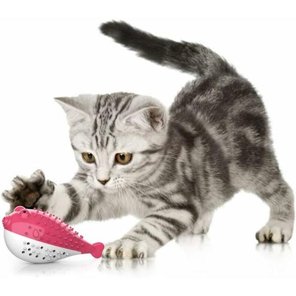 Kattandborste leksak, katt leksak sili molar leksak tugga kon leksak kattunge kattmynta tandborste fiskform interaktiv leksak kattandhygien (rosa)-