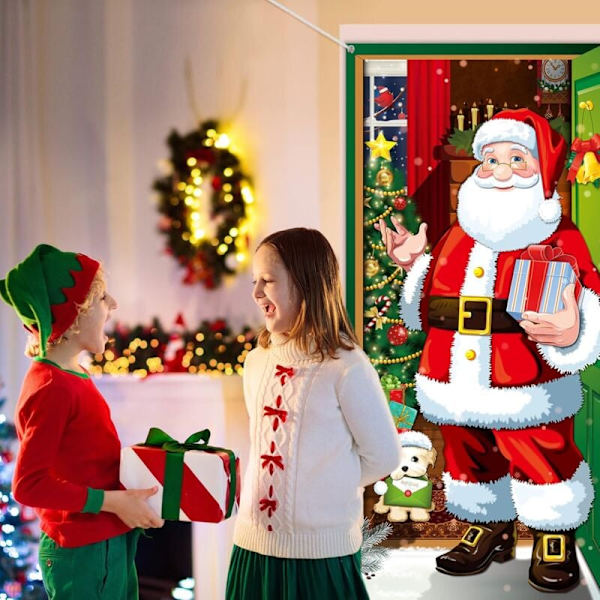 Juldörröverdrag Juldörrbanderoll Hängande Tomte Bakgrundsbanderoll för Vintersemester Dekoration Framdörr Hem (Blank)