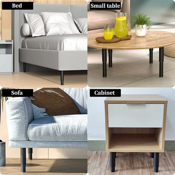 Høydejusterbare møbelbein i rustfritt stål, svart, tykkere, stål møbelbein, runde møbelbein med skrutrekker, for skap, bord, sofa