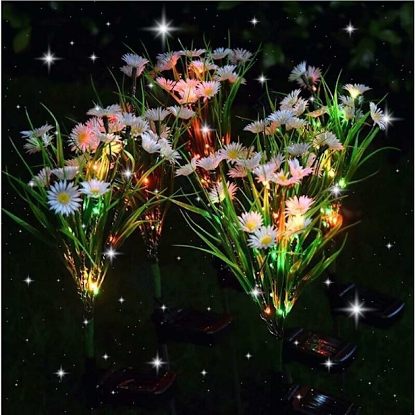 2 stk. Utendørs Solcellelamper, Solblomsterlamper, Daisy Blomster Solcellelampe, LED Solgresslampe, for Hage, Hage, Terrasse, Hvit