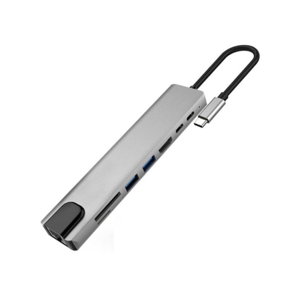 USB C -keskitinsovitin, 8-in-1 Mac -lisävaruste USBC -sovitin 4K HDMI, Ethernet, 2 USB 3.0, SD/TF -kortinluku