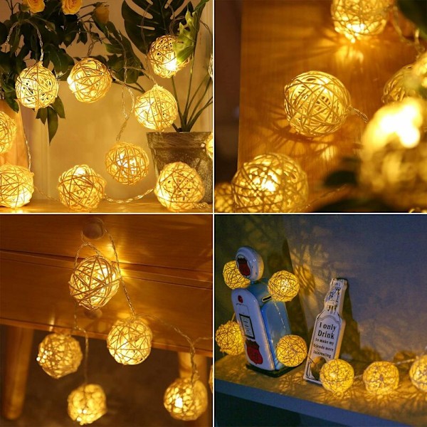 Inomhus String Lights 40 Varmt Vita LED Rattan Bollar IP20 Klassificering 5M Jul Hem Sovrum Vardagsrum Dekoration