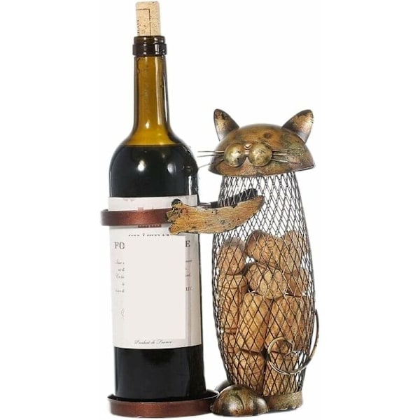 Vinställ för katt i kork, vinflaskhållare, köksbar, metall, vinhantverk, julklapp, hantverk, djur, vinställ
