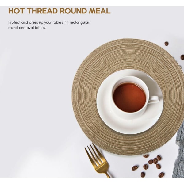Runda flätade placemats tvättbara köksbord placemats för bröllopsfest på 36cm (kaffefärg, 4-pack)