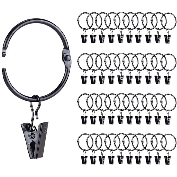 42-pack Öppningsbara Gardinringar med Klämmor, 1 Tums Innerdiameter, Rostbeständiga Vintage Dekorativa Gardiner