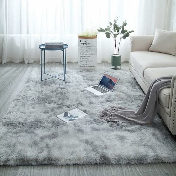 Sovrum Matta Modern Vardagsrumsmatta Mjuk Fluffig Shaggy Matta Extra Mjuk och Bekväm Matta Tjock Fluffig Inomhus Halkskyddsmatta för Vardagsrum (Grå Vit