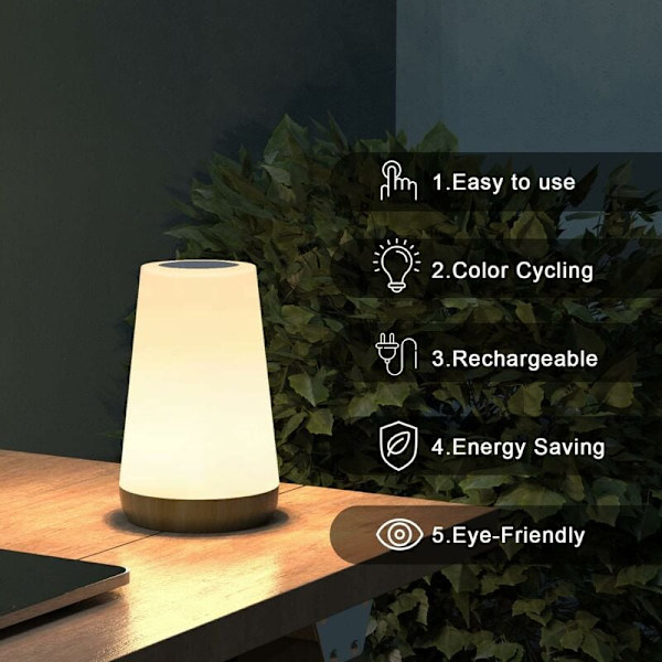 LED nattlys, sengelampe, fargerik berøringsnattlampe, fjernkontroll, oppladbar med justerbar lysstyrke, for soverom, barnerom og