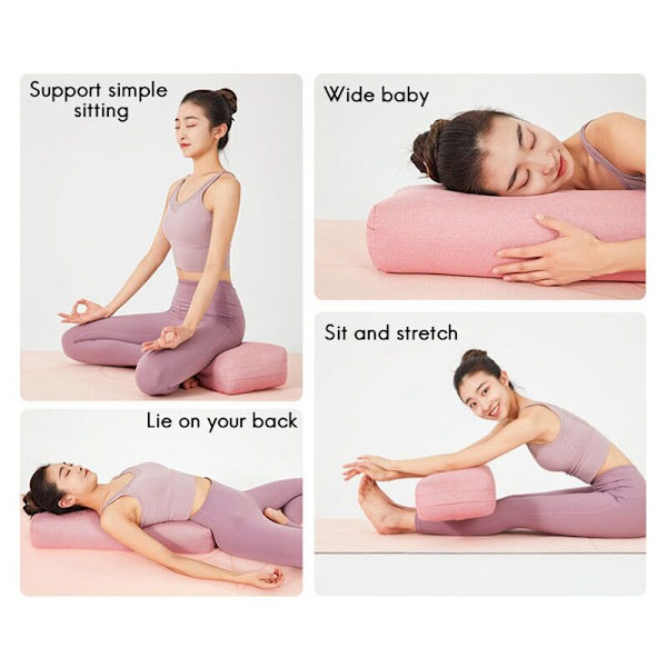 Yogap kudde Mjuk Tvättad Polyester Rektangulär Bärbar Bolster Sömn Fitness Tillbehör - Rosa