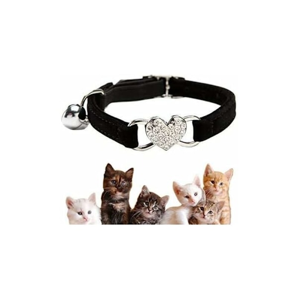 Kattkrage, Mjuk Sammet Justerbar Kattkrage med Klocka, Söt Husdjursprodukt, Lämplig för de Flesta Katter och Små Hundar (17cm-28cm) (svart)-Fei Yu