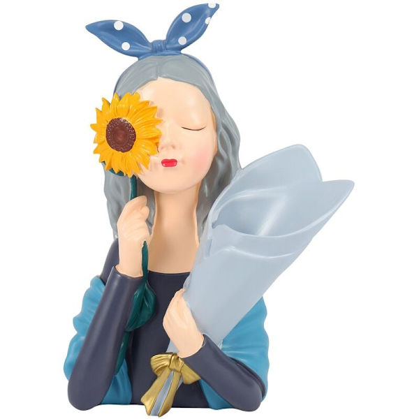 Søt moderne harpiks jentefigur blomster vase nordiske statuer hjemmedekorasjonstilbehør Kawaii rompynt C