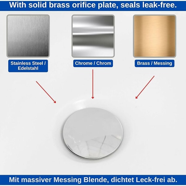 Badkarsavlopp, Ø 70 mm, med dubbel tätning, höjdjusterbar, universell badkarsavlopp, handfatsspjäll, tillverkad av härdat mässing med kromfinish, rost