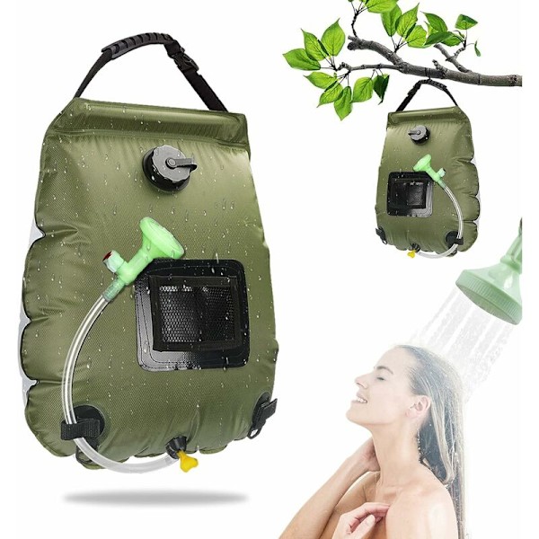 Solarduschväska för camping, solarduschväska 20L, bärbar solarduschväska, hopfällbar dusch för utomhus, avtagbart duschhuvud, camping, vandring, klättring