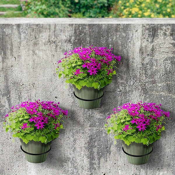Väggmonterade Blomkrukfästen, 3 st Metall Väggmonterade Blomkrukshängare Krukringhållare Blomlådeställ för Blomkrukor med Diameter 18cm