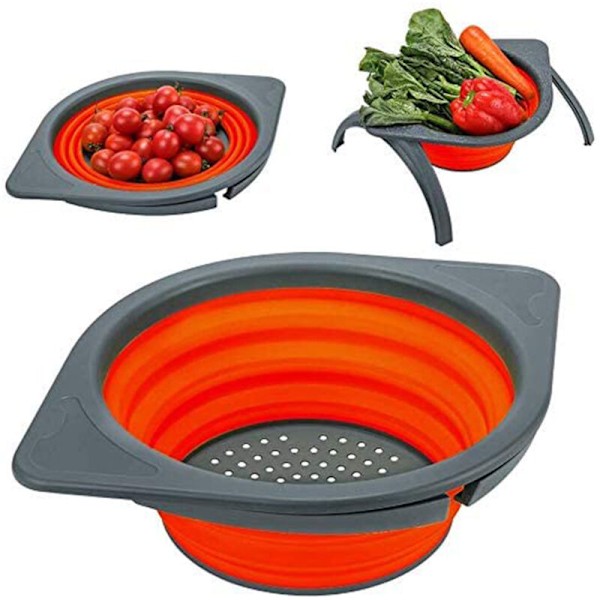 Hopfällbar sil, frukt-/grönsaksförvaringskorg, hopfällbart nät med hållbara stöd, orange