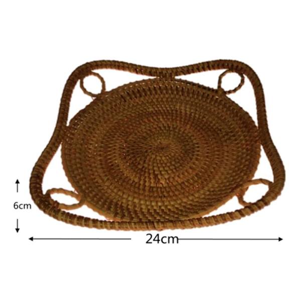 Rund rottingbrett med håndtak, serveringsbrett for te og kaffe, vevd oppbevaringsbrett, dekorasjon, 2 stk.