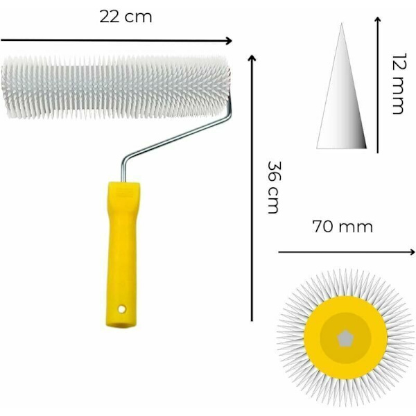 Rullborste för borttagning av bubblor för självsläppande utjämning med 12 mm piggar - 23 cm piggvals, ett viktigt verktyg för ett slätt golv