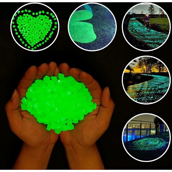 300 stk Lysende Steiner Hage, Stein Lysende Hage, Dekorative Lysende Steiner Fluorescerende Dekor, for Utendørs Hage Akvarium (14x11mm, grønn)
