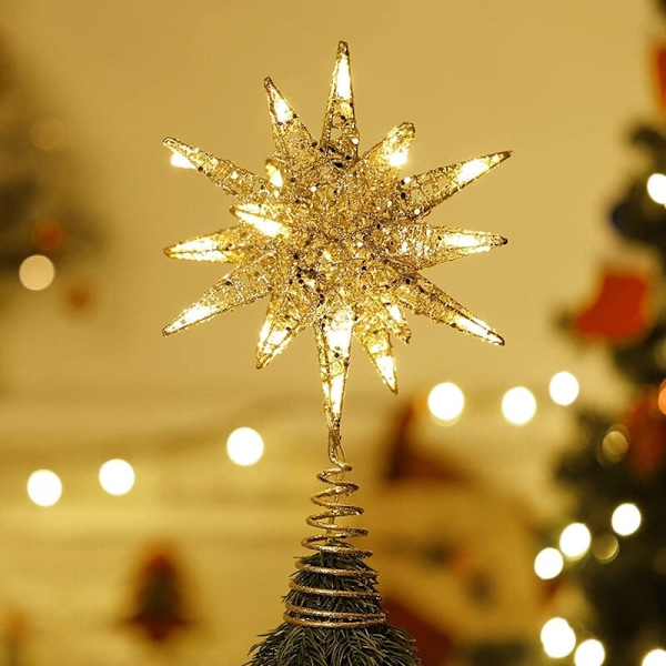 Julgranstopp i Canvas med 3D Geometrisk Design och LED-Ljus, Batteridriven, Vacker Stjärnbelysning med Elastisk Bas för Jul