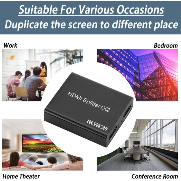 Kompatibel Splitter 1 inn 2 ut Splitter 4K Duplisert Skjerm/ for 3D Splitter Full HD 4K 30HZ 1080P