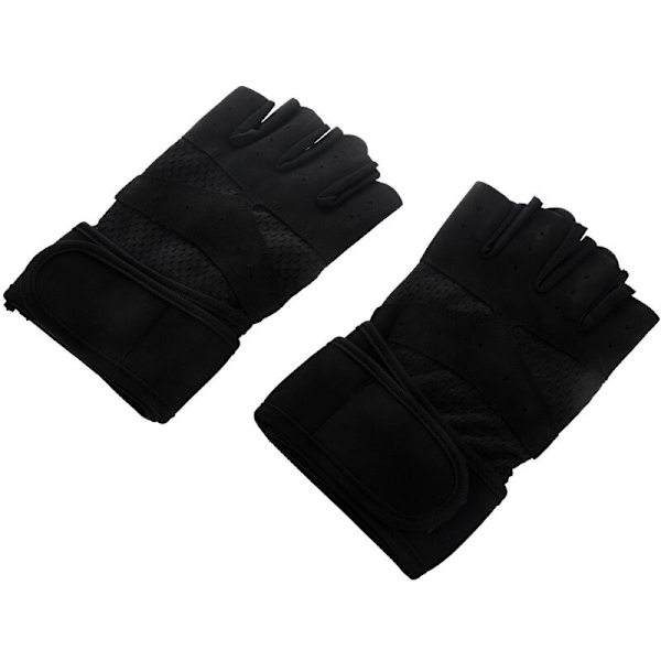 Utomhus Halvfingrar för Kvinnor Lång Handledsskydd Styrketräning Andningsbar Sport Anti-Slip Svart M