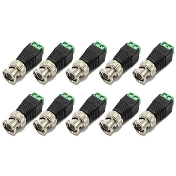 10 st BNC-hane i metall med DC-kontakt UTP-skruvterminal Video Balun för CCTV-övervakningskamera