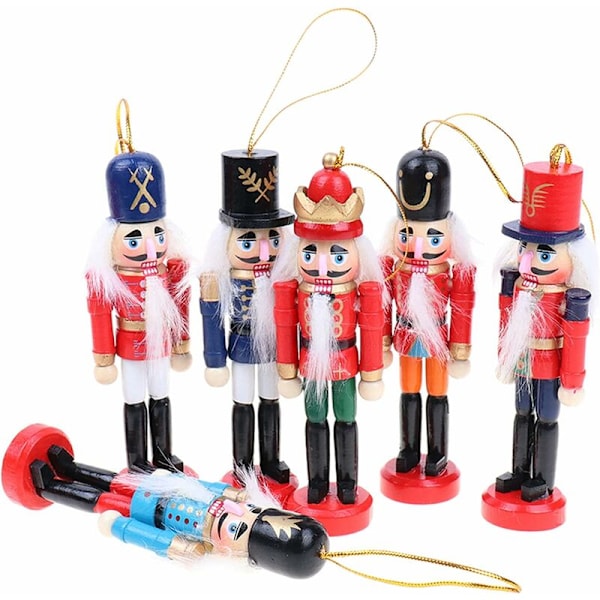 6 Stykker Case Clutch Soldat Julepynt Nøtteknekker Tre Soldat 12cm Jule Nøtteknekker Ornament Soldat Dukke for Juletre, C